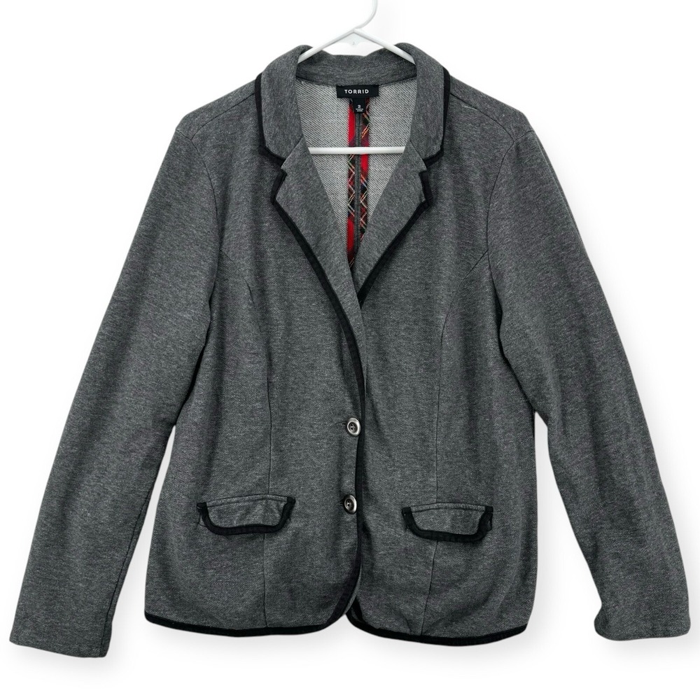 Torrid Casual Blazer Womens Size 2 Grey Button Stretch Cardigan Jacket